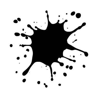 Dinamik bir mürekkep, ana lekeyi çevreleyen küçük damlacıklarla kendine özgü düzensiz bir şekle sahip bir siluet saçar..