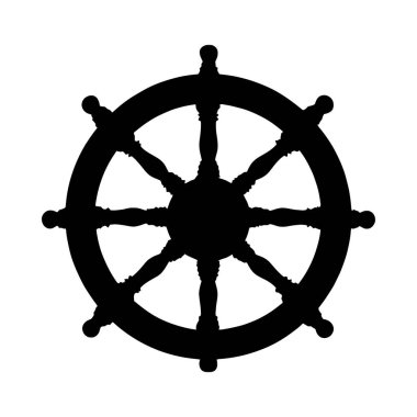 Kalın ve basit bir siluet tarzıyla tasvir edilmiş klasik bir gemi çarkı, deniz teması için mükemmel..