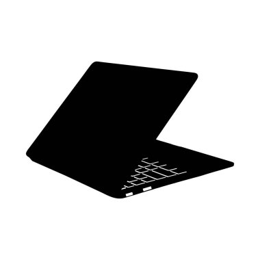 Basit, minimalist siyah siluet dizüstü bilgisayarın açık pozisyonda. Siluet biçimi ayırt edici bir özelliktir.