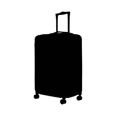 Basit, siyah siluet yuvarlanan bir bavul, seyahat temalı tasarımlar için ideal. Ayırt edici özelliği minimalist, katı siyah tarzıdır..