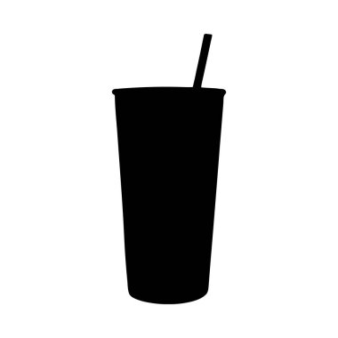 Uzun, tek kullanımlık pipetli bir bardağın basit ve koyu bir silüeti. Minimalist stil farklıdır..