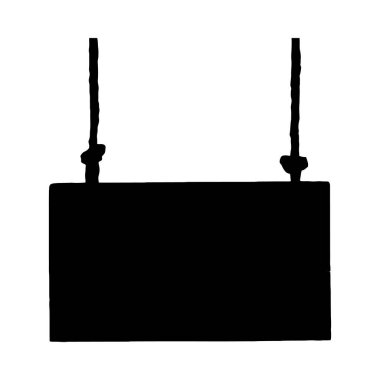 İki cıvatadan sarkan basit, dikdörtgen bir işaret silueti. Ayırt edici özelliği saf, koyu siyah siluet stilidir..