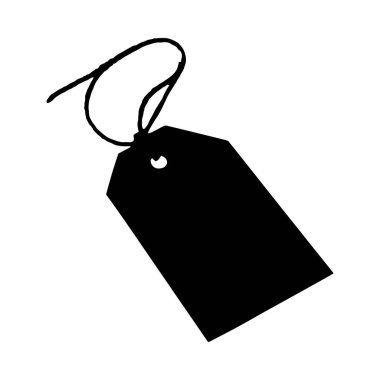 Basit bir siyah siluet, bir dize ile fiyat etiketi, minimalist bir stili sergiliyor..