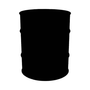 Metal bir yağ varilinin basit, siyah bir silueti. Ayırt edici özelliği koyu siyah, minimalist tarzıdır..