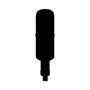 Klasik bir mikrofonun basit, koyu siyah silueti, tasarım projeleri için ideal. Ayırt edici özelliği minimalist siluet tarzıdır..