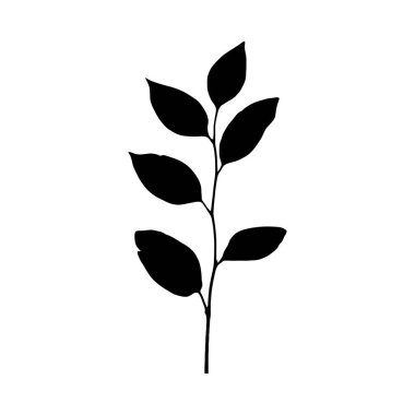 Birkaç yapraklı bir dalın minimalist siyah silüeti, temiz ve zarif bir stil sergiliyor..