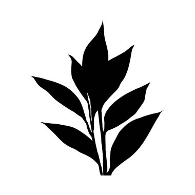 Çarpıcı siyah beyaz bir bitki silueti, kendine özgü stilize bir yaprak tasarımı içeriyor..