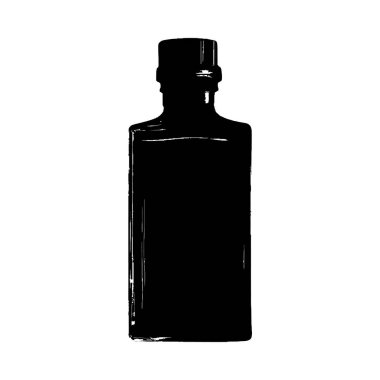 Dikdörtgen cam bir şişenin siyah beyaz mürekkep tarzı silueti..