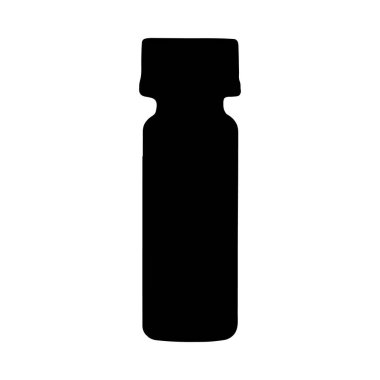 Basit, siyah bir siluet, küçük bir şişe, çeşitli kullanımlar için ideal. Ayırt edici minimalist tarz.