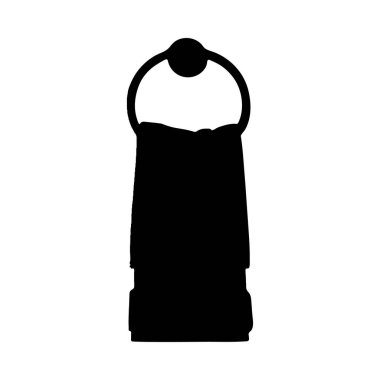 Basit, minimalist, siyah bir siluet. Duvara monte edilmiş bir havlu halkası, belirgin bir katı stil sergiliyor..