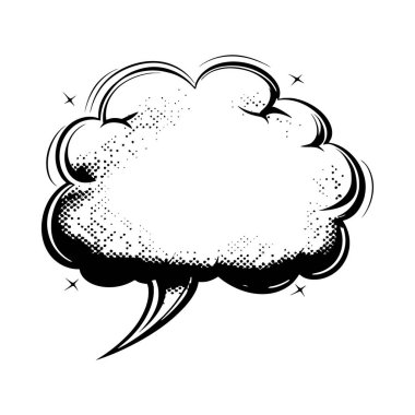 Çizgi roman tasarımı için mükemmel bir konuşma baloncuğunun siyah beyaz tonlu silüeti.