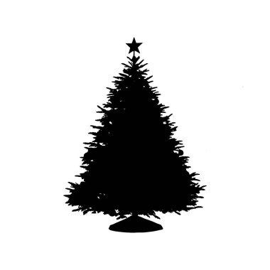 Basit, klasik bir Noel ağacı silueti, üstünde bir yıldız var. Bu tarz cesur ve kolayca tanınabilir..
