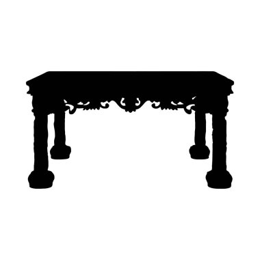 Klasik dikdörtgen masa silueti, süslü detaylar ve zarif bacaklar..