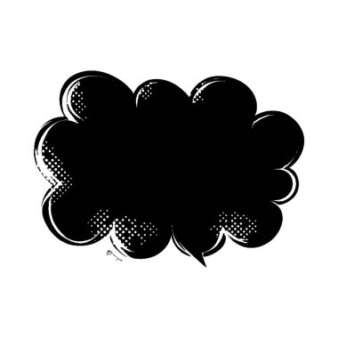 Siyah-beyaz, çizgi roman tarzı konuşma balonu silueti, belirgin yarım ton desenli..