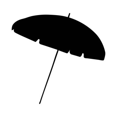 Plaj şemsiyesinin basit siyah silueti, kendine özgü minimalist tarzı..