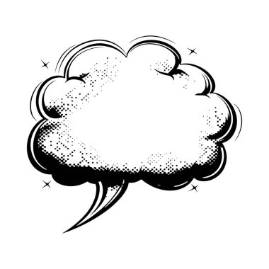 Siyah-beyaz yarım tonlu konuşma balonu silueti, çizgi roman tasarımı için mükemmel..