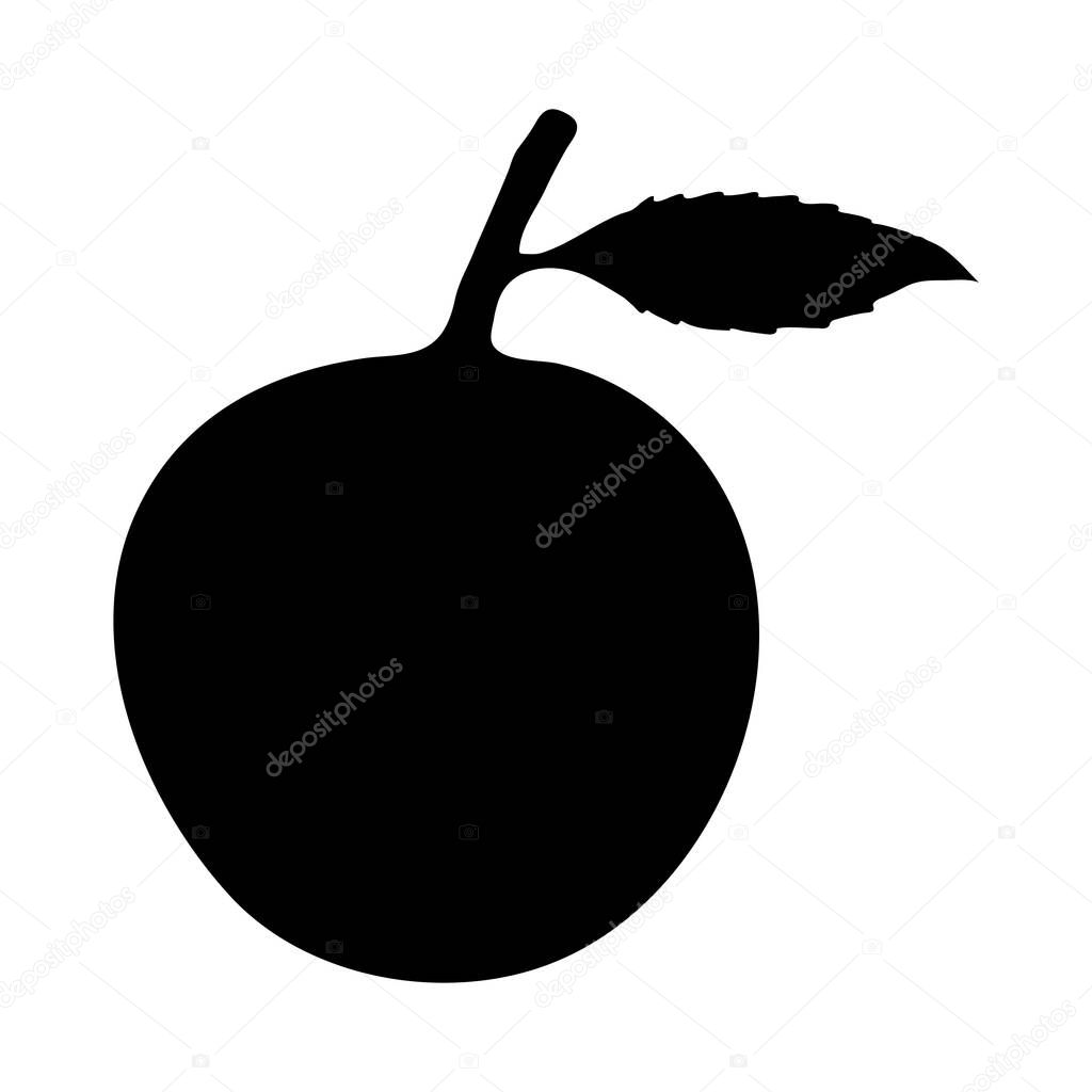A minimalist black apple silhouette with a single leaf, showcasing a clean, simple style.