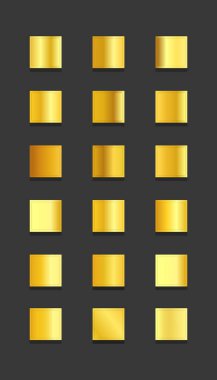 Bir ızgarada gösterilen 18 altın eğimli kumaş tonu ve parıltısı değişkenlik gösteriyor..