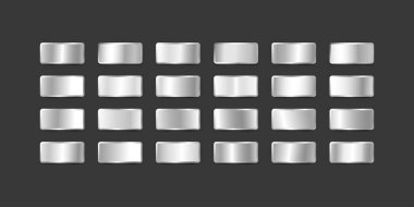 Değişen tonlara sahip 24 gümüş dikdörtgen düğme koleksiyonu.