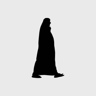 Geleneksel Orta Doğu kıyafeti giymiş, yürüyen basit bir yan profil silüeti..