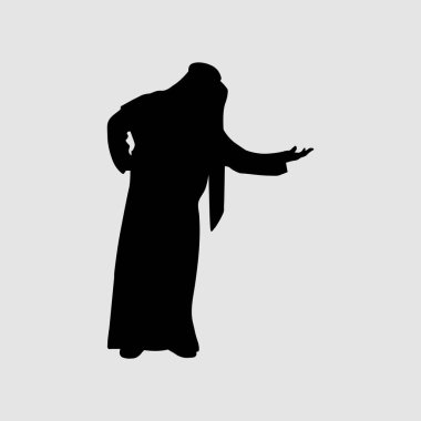 Çarpıcı bir siyah siluet, geleneksel Arap tarzı, ayırt edici bir tarzı olan bir adamı sergiliyor..