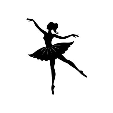 Zarif bir balerin silueti, kendine özgü stilize bir etek ve dengeli bir poz sergiliyor..