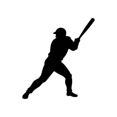 Güçlü bir vuruş duruşu sergileyen dinamik bir beyzbol oyuncusu silueti..