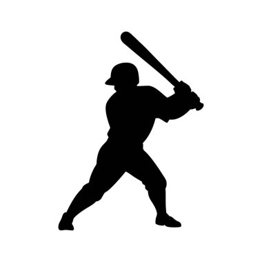 Güçlü bir vuruş duruşu sergileyen dinamik bir beyzbol oyuncusu silueti. Belirgin minimalist siluet tarzı çarpıcı..