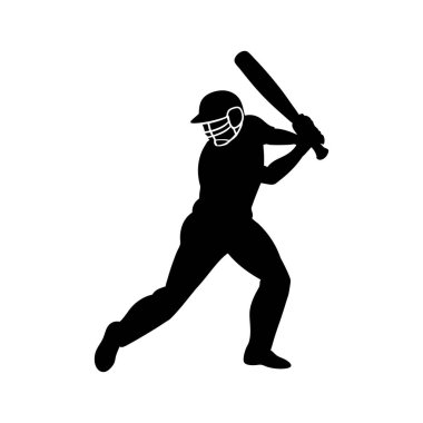 Bir kriket oyuncusunun dinamik silueti vuruyor, kendine özgü minimalist tarzını sergiliyor..