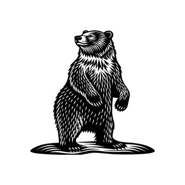 Görkemli bir boz ayı silueti, çarpıcı bir ahşap kesim tarzıyla yapılmış..