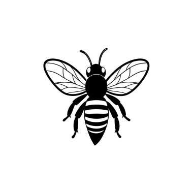 Basit, koyu siyah ve beyaz bir arı silueti, logolar ve tasarımlar için ideal. Ayırt edici özelliği minimalist tarzıdır..