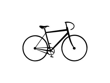 Minimalist bir bisiklet silueti, beyaz bir arka plana karşı koyu, siyah bir tasarım içeriyor..