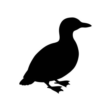 Basit, koyu siyah bir ördek silueti. Minimalist tarzıyla ayırt edici..