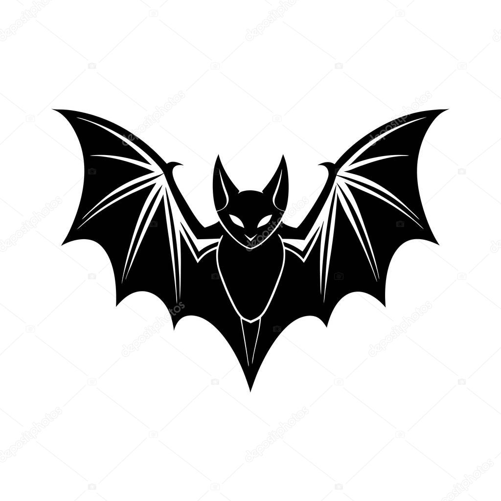 A striking black bat silhouette, featuring a distinctive stylized wing design.