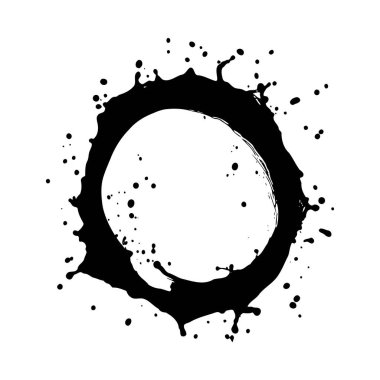 Siyah mürekkep lekesi, beyaz arka plana karşı dairesel bir halka oluşturur. Mürekkep desenli bir görünüme sahiptir. Kalınlığı farklıdır ve ana halka etrafına saçılmış küçük damlacıklar vardır. Genel stil soyut ve hafif grunge.