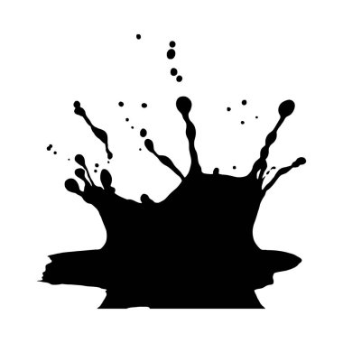 Siyah bir mürekkep, beyaz arka planda taç benzeri bir şekil oluşturuyor. Sıçrama hareketli, düzensiz çizgiler ve damlacıklar içeriyor. Genel biçim soyut ve grafiktir.