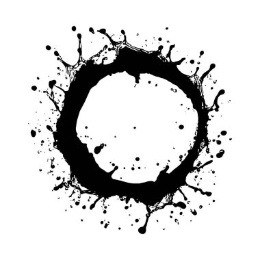 Siyah mürekkep lekesi, beyaz arka plana karşı dairesel bir halka oluşturur. Mürekkebin dışarıya doğru uzanan küçük damlacıkları olan dinamik ve akışkan bir dokusu vardır. Biçim soyut ve grafiksel.