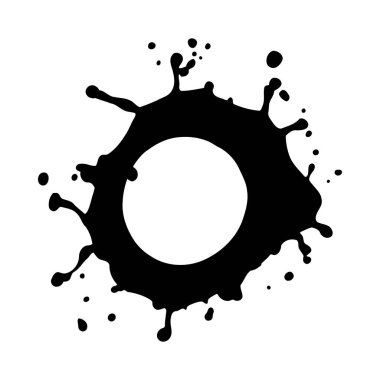 Beyaz zemin üzerinde merkezi beyaz daire olan siyah bir mürekkep lekesi. Lekenin düzensiz kenarları ve dışa doğru uzanan küçük damlacıkları var. Biçim basit ve grafiksel.