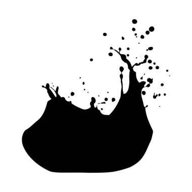 Beyaz arka plana siyah mürekkep sıçramış. Sıçramanın dinamik ve enerjik bir şekli var. Değişen boyutlarda damlacıkları var. Biçim soyut ve grafiksel.