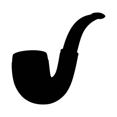 Beyaz arka planda siyah bir tütün borusunun silüeti siyah pipo ve beyaz arka plan arasında güçlü bir kontrastla basit ve minimalisttir..