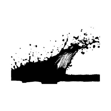 Dinamik siyah mürekkep beyaz arka plana sıçrar. Mürekkep farklı doku ve sıçramaları gösteriyor. Yüksek kontrastlı soyut bir görüntü yaratıyor. Bileşimi enerjik ve biraz kaotik..