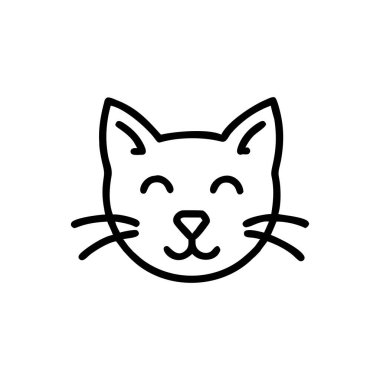 Basit, minimalist bir çizgi sanat kedisi silueti, neşeli bir ifade içeriyor..