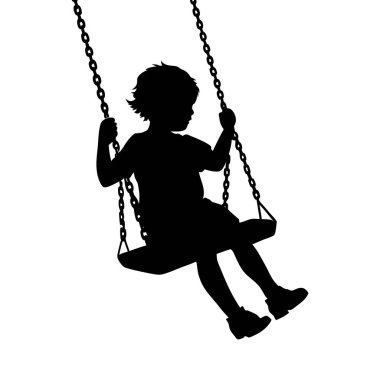 Basit, cesur bir çocuk silueti salıncaktan zevk alıyor, klasik bir siluet tarzı sergiliyor..