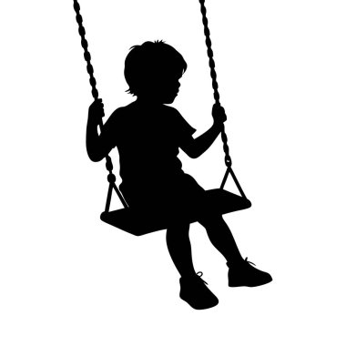 Basit ama anlamlı bir siluet. Salıncaktan zevk alan, minimalist bir tarzı olan bir çocuk..