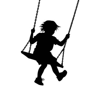 Basit, cesur siyah bir çocuk silueti neşeyle sallanıyor, kendine özgü minimalist bir stil sergiliyor..