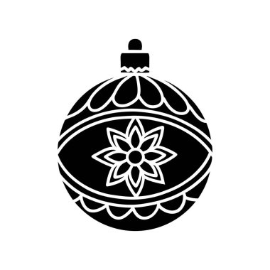 Siyah beyaz, dekoratif bir noel ağacı silueti. Çiçeklerle süslenmiş..