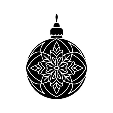 Siyah beyaz, mandala tarzı Noel süsü, şenlikli tasarımlar için mükemmel..