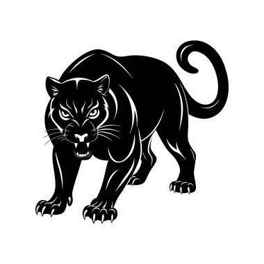 Sert bir siyah panter silueti, stilize edilmiş, cesur bir tasarım. Ayırt edici özelliği güçlü ve agresif duruşu..