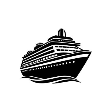 Çarpıcı bir siyah beyaz yolcu gemisi silueti, stilize bir tasarım sergiliyor..