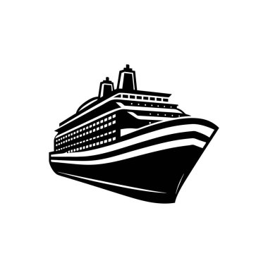Çarpıcı bir siyah-beyaz yolcu gemisi silueti, cesur, grafik bir stil sergiliyor..